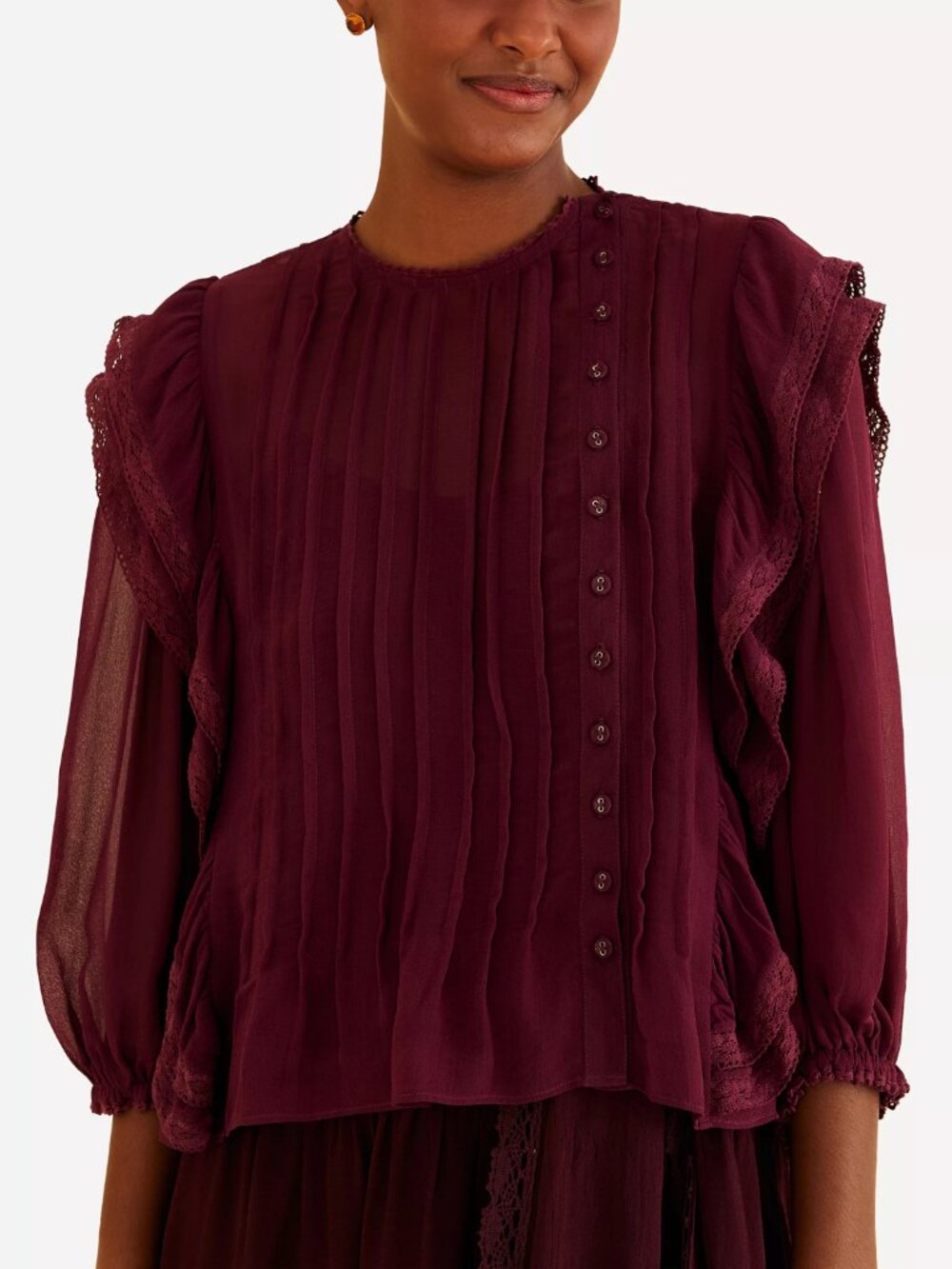 FARM Rio Burgundy Ruffled Blouse